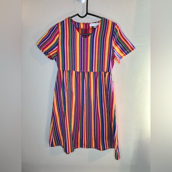 Ivy City Girls Fit and Flare Rainbow Striped Dress Size 11/12 Zipper Dopamine - Picture 1 of 7